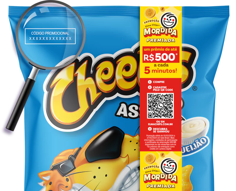 Cheetos Brasil - Já imaginou comer um Cheetos® e ganhar bônus para celular  na hora? É a Promoção Elma Chips® Tem Grana no Pacote! Abriu, achou,  gastou! Entre no site e saiba